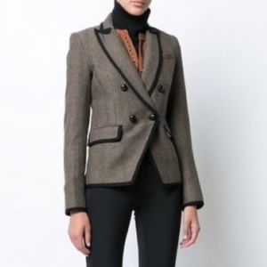 Veronica Beard - Herringbone Tweed Brown Dickey Blazer Double Breasted Jacket